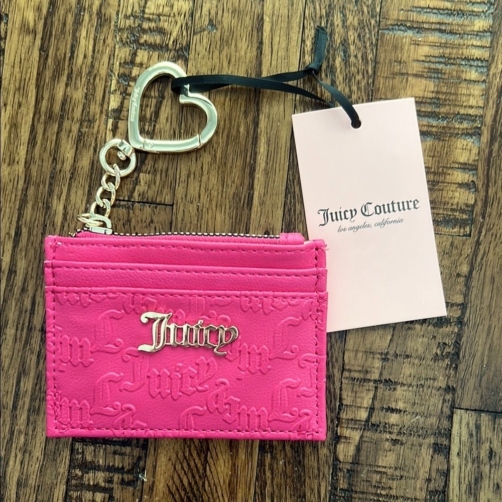Juicy Couture PINK FLASH SPRING FLING Card Holder with Heart Keychain NWT - Picture 2 of 9